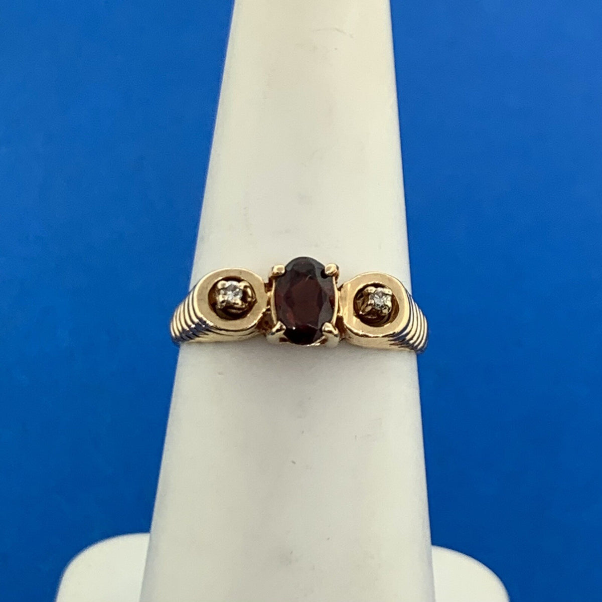 Designer 14K Yellow Gold Oval Garnet Diamond Accent Egyptian Style Ring