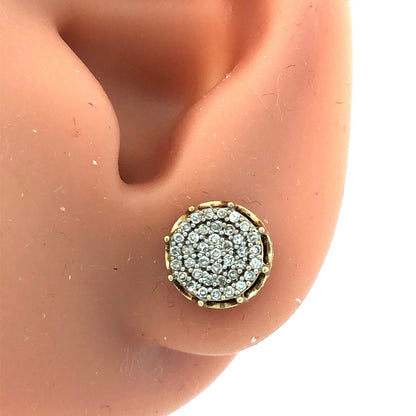Designer 10K Yellow White Gold Pave Diamond Screw Back Stud Earrings