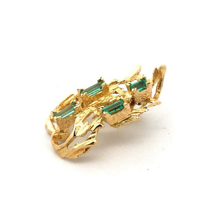 Designer 14K Yellow Gold Emerald Cut Green Tourmaline Flame Pendant