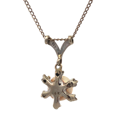Designer 14K White Gold Pearl Diamond Accented Starburst Snowflake Necklace