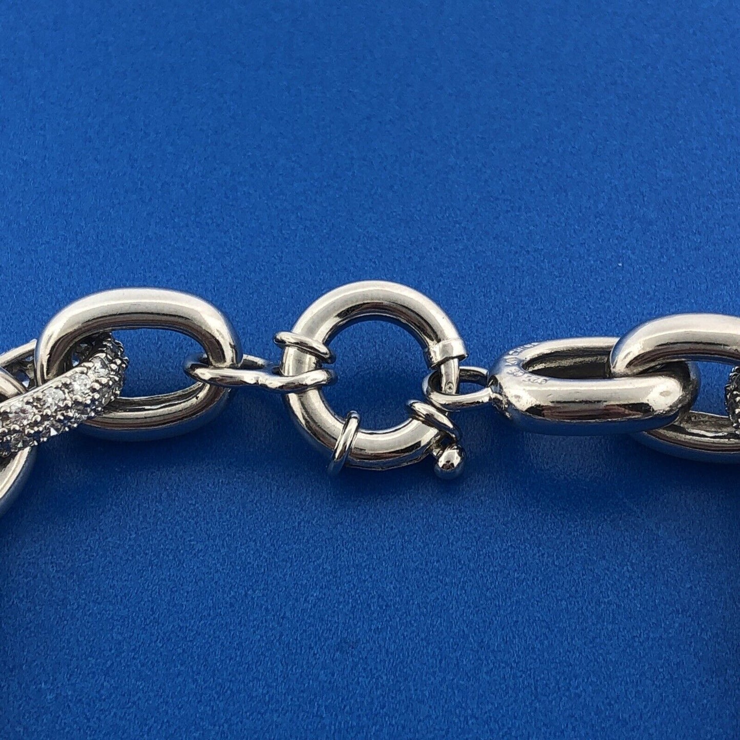 Designer Sterling Silver 925 Heavy Link Cubic Zirconia CZ Statement Bracelet