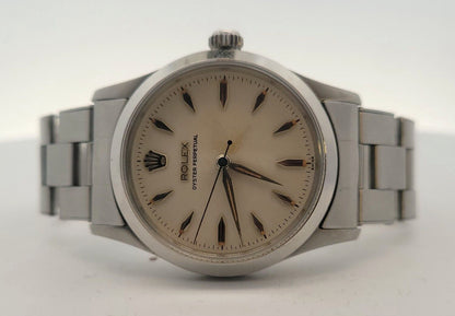 Vintage Rolex Oyster Perpetual 34mm White Dial Silver Bracelet Men's 6532