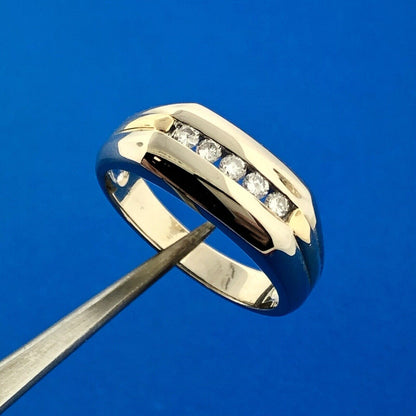 Unisex 14K White Yellow Gold Diamond Bar Dome Wedding Anniversary Band Ring
