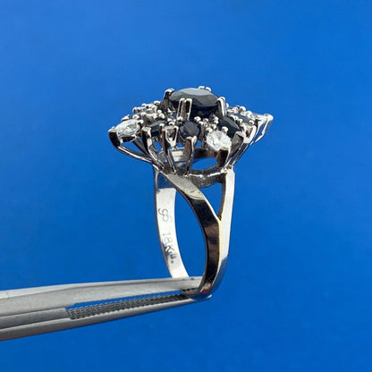 Designer 18K White Gold Sapphire Diamond Star Cluster September Anniversary Ring