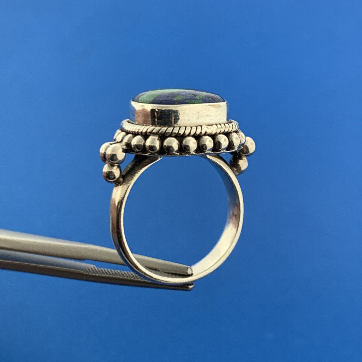 Designer D Paulus Sterling Silver 925 Lapis Malachite Statement Cocktail Ring