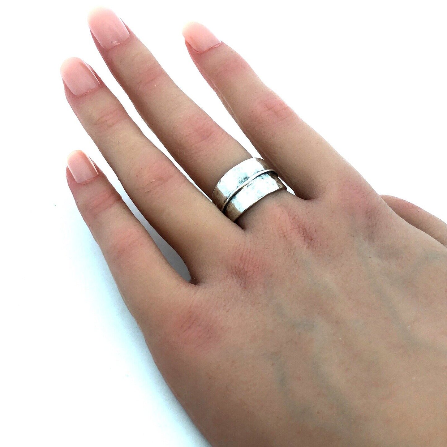 Designer 925 Sterling Silver Hammered Textured Wide Band Ring