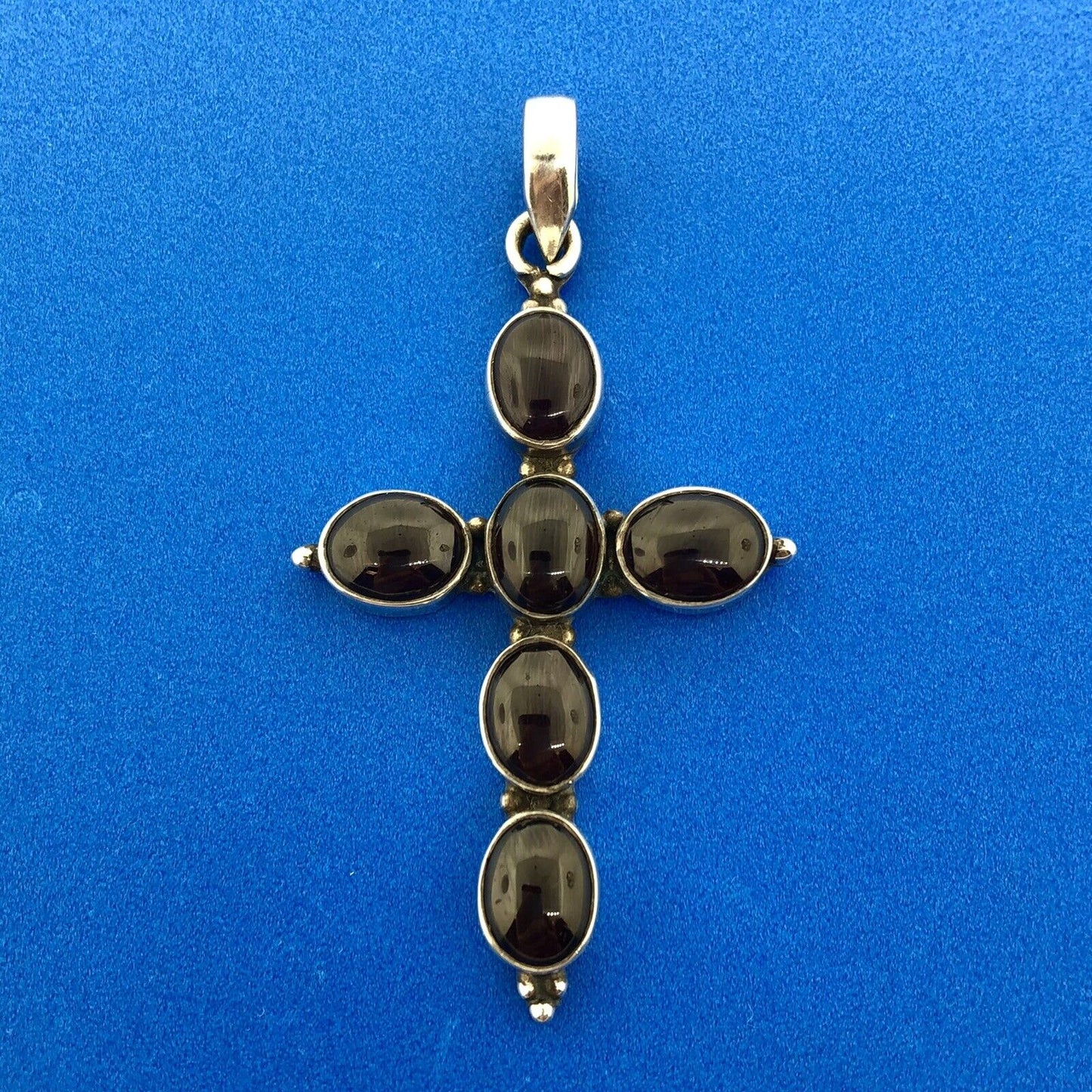 Vintage 925 Sterling Silver Amethyst Cabochon Statement Cross February Pendant