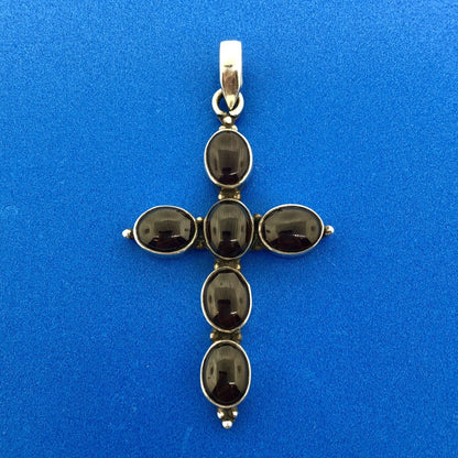 Vintage 925 Sterling Silver Amethyst Cabochon Statement Cross February Pendant