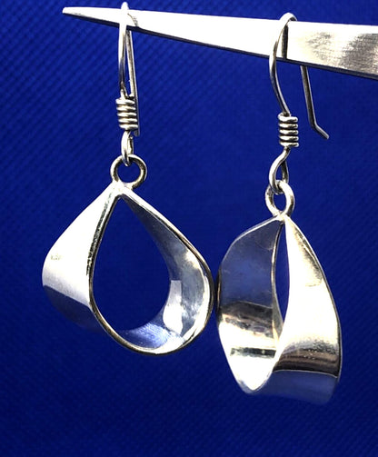 Taxco Mexico TC-131 925 Modernist Sterling Silver Loop Dangle Hook Earrings