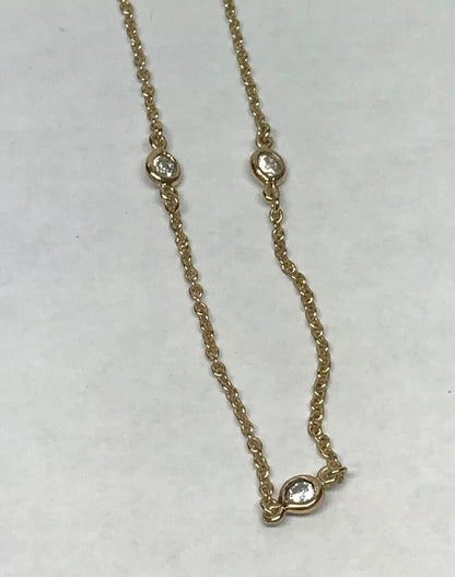 FAS Vermeil Sterling Silver 925 Round Cubic Zirconia CZ Station Necklace