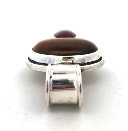Vintage CII Mexico 925 Sterling Silver Oval Tigers Eye Red Carnelian Pendant