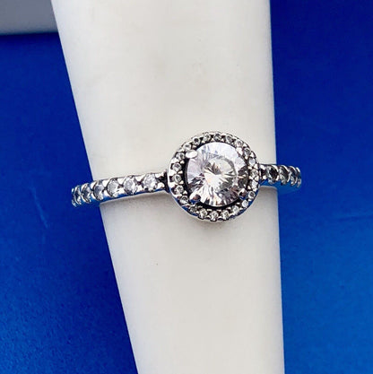 Authentic Pandora 925 Sterling Silver Cubic Zirconia CZ Round Sparkle Halo Ring