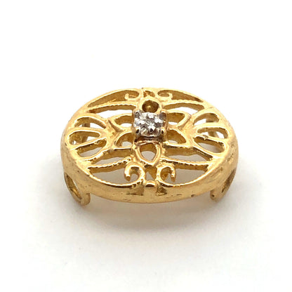 Designer 10K Yellow Gold Diamond Floral Scroll Oval Slide Bracelet Charm