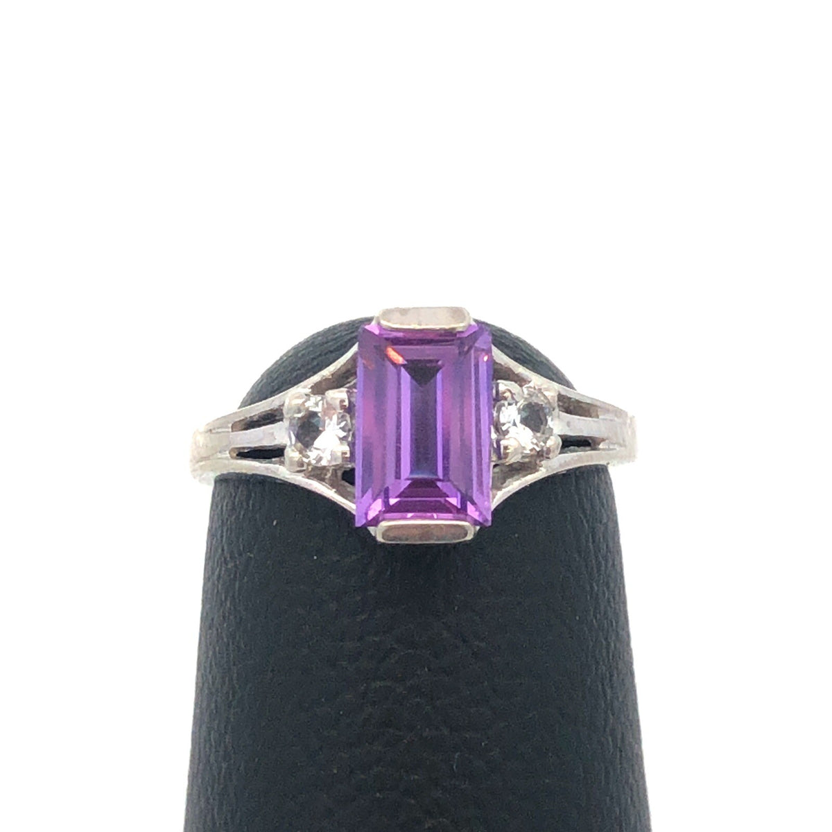 Vintage 10K White Gold Baby's Child's Amethyst White Topaz February Ring