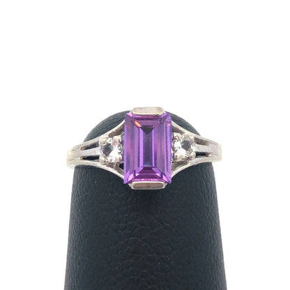 Vintage 10K White Gold Baby's Child's Amethyst White Topaz February Ring