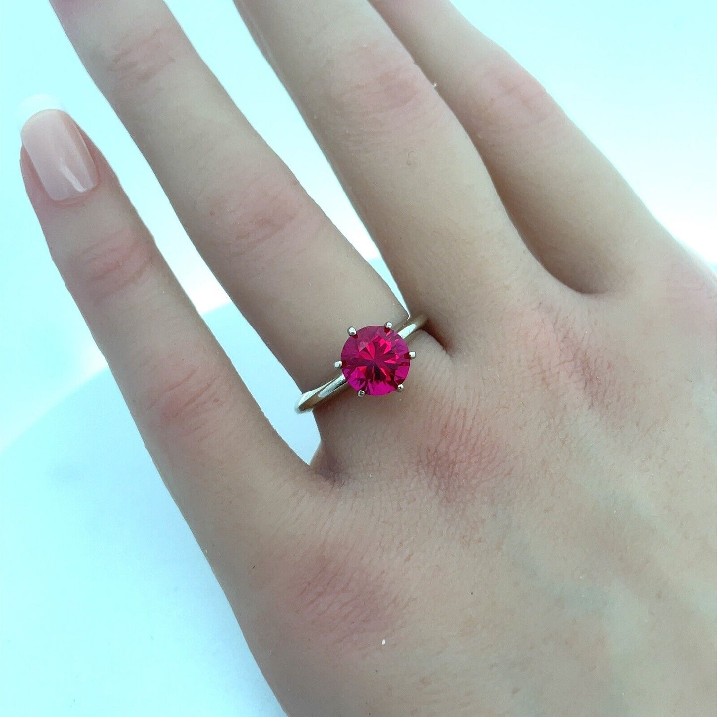 Designer 14K White Gold Ruby Solitaire Statement Cocktail Engagement Ring
