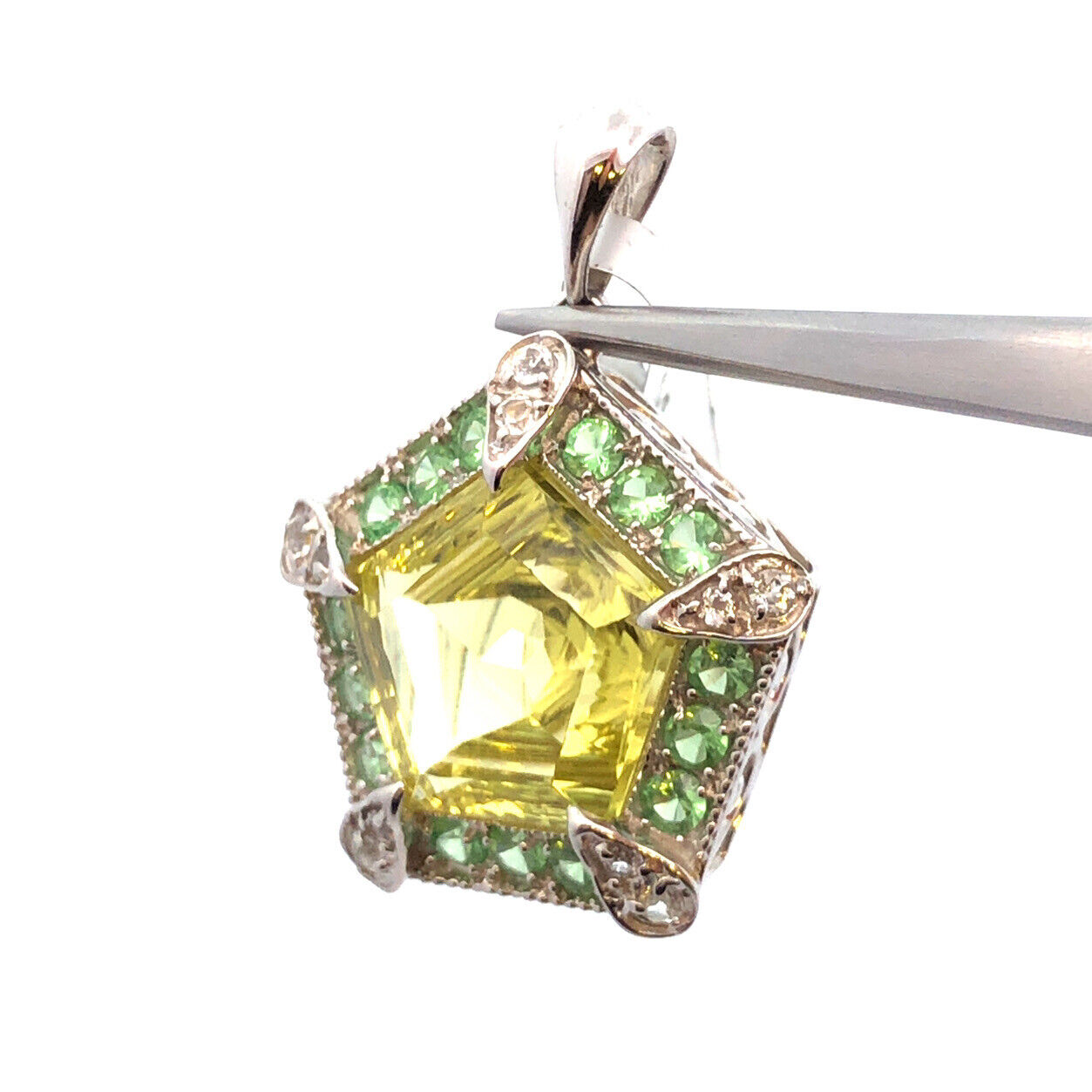 Designer TGGC 925 Sterling Silver Peridot Green Tourmaline White Topaz Pendant