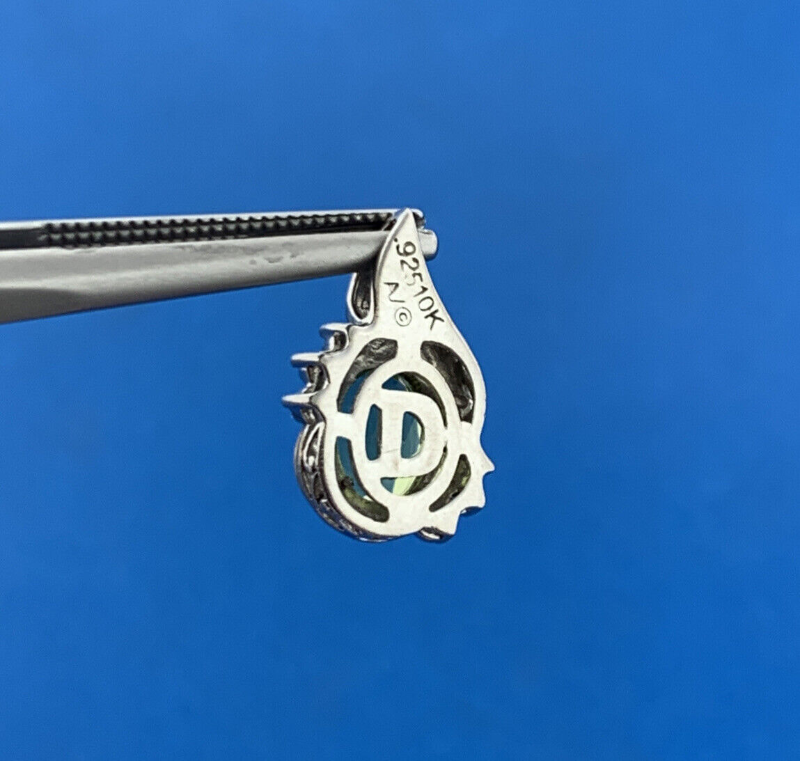 Designer 925 Sterling Silver 10K Yellow Gold Oval Peridot Diamond Accent Pendant