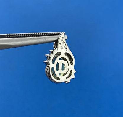 Designer 925 Sterling Silver 10K Yellow Gold Oval Peridot Diamond Accent Pendant