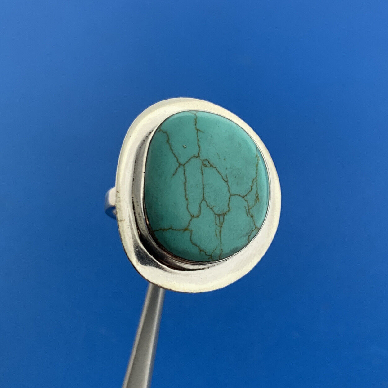 Designer ATI Mexican Sterling Silver 925 Cabochon Turquoise Ring Size 7