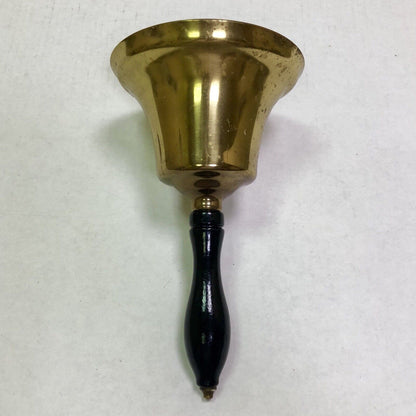 Estate Brass Wooden Black Lacquered Handled Statement Hand Bell Dinner Bell