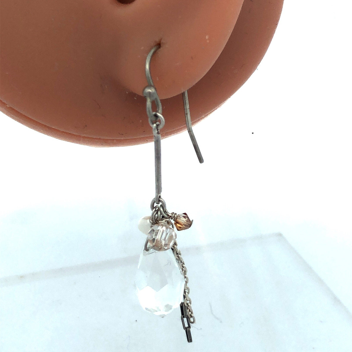 Designer 925 Sterling Silver Crystal Pearl Chain Cluster Dangle Hook Earrings