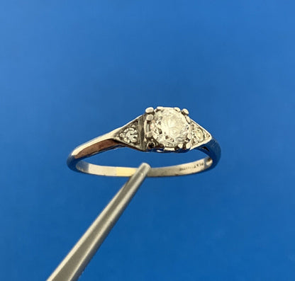 Vintage Platinum Round Diamond Solitaire With Accents Engagement Ring