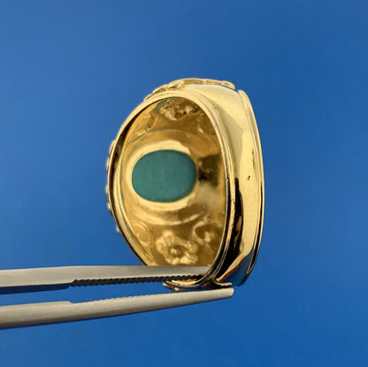 Designer RL Sterling Silver Vermeil Faceted Turquoise Floral Statement Dome Ring