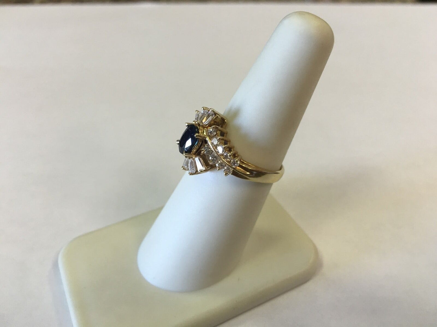 14k Yellow Gold Oval Sapphire with Diamond Accents Cocktail Ring