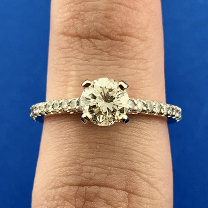 Designer 14K Yellow Gold Round Diamond Solitaire Accented Engagement Ring