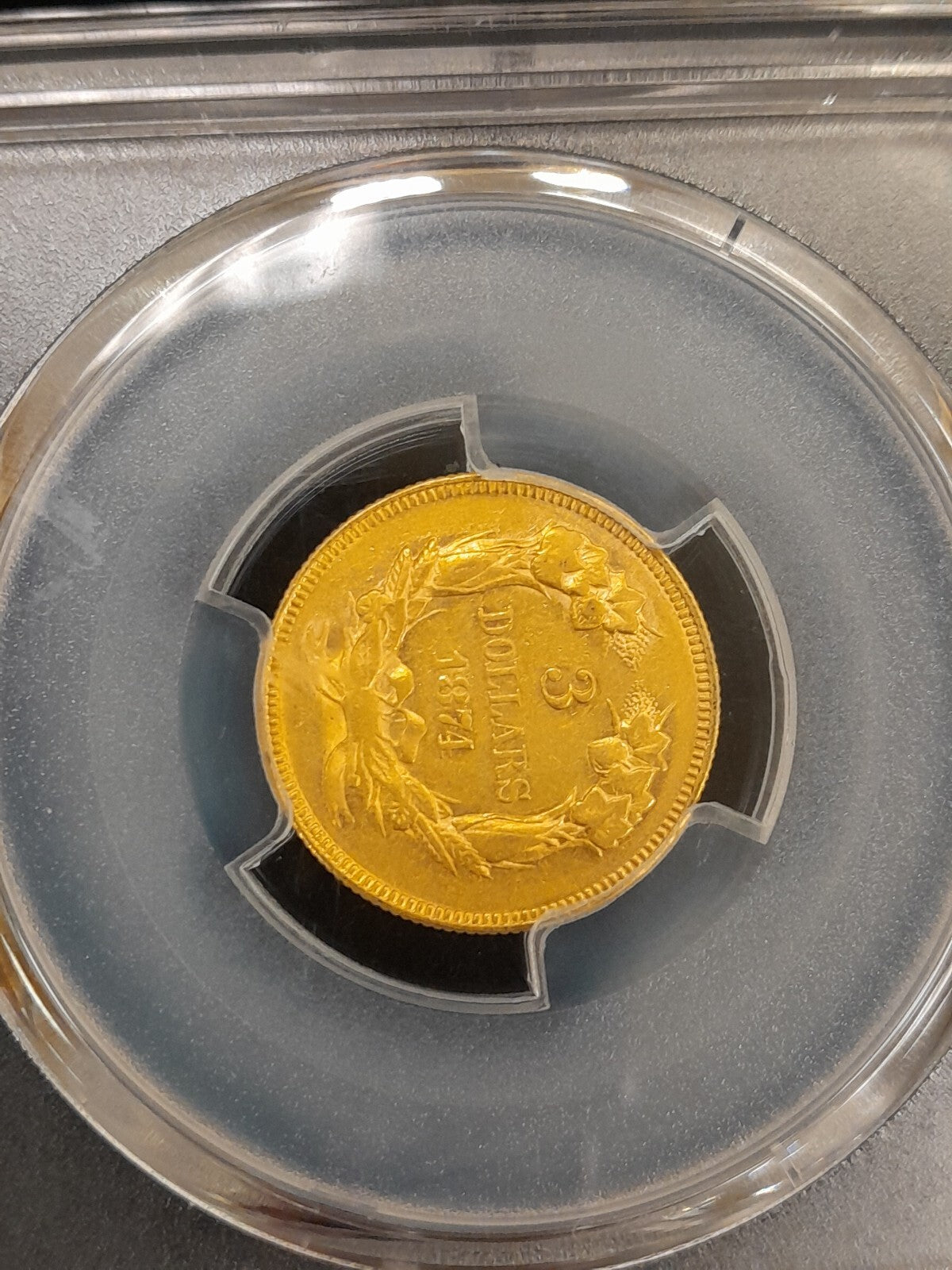 1874 $3 Gold Coin PCGS AU-50