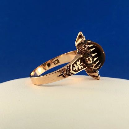 Art Deco Art Nouveau 10K Rose Gold Tigers Eye Seed Pearl Cocktail Ring