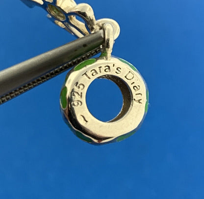 Tara's Diary 925 Sterling Silver Green CZ Enamel 3 Leaf Good Luck Clover Charm