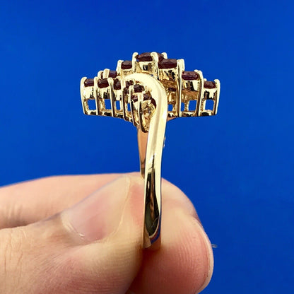 10K Yellow Gold Pink Tourmaline Bypass Cluster Cocktail Ring