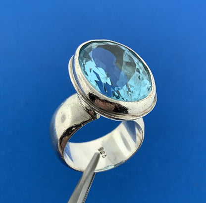 925 Sterling Silver Designer Blue Topaz Solitaire December Anniversary Ring