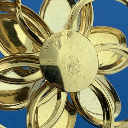 Designer Italy 14K White Yellow Gold Two Toned Brushed Statement Floral Pendant