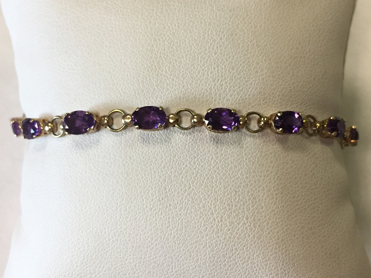 10k Yellow Gold Oval Amethyst February Birthday Anniversary Tennis Bracelet