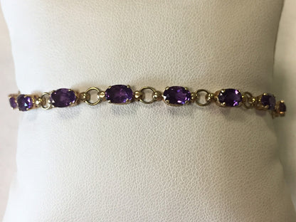 10k Yellow Gold Oval Amethyst February Birthday Anniversary Tennis Bracelet