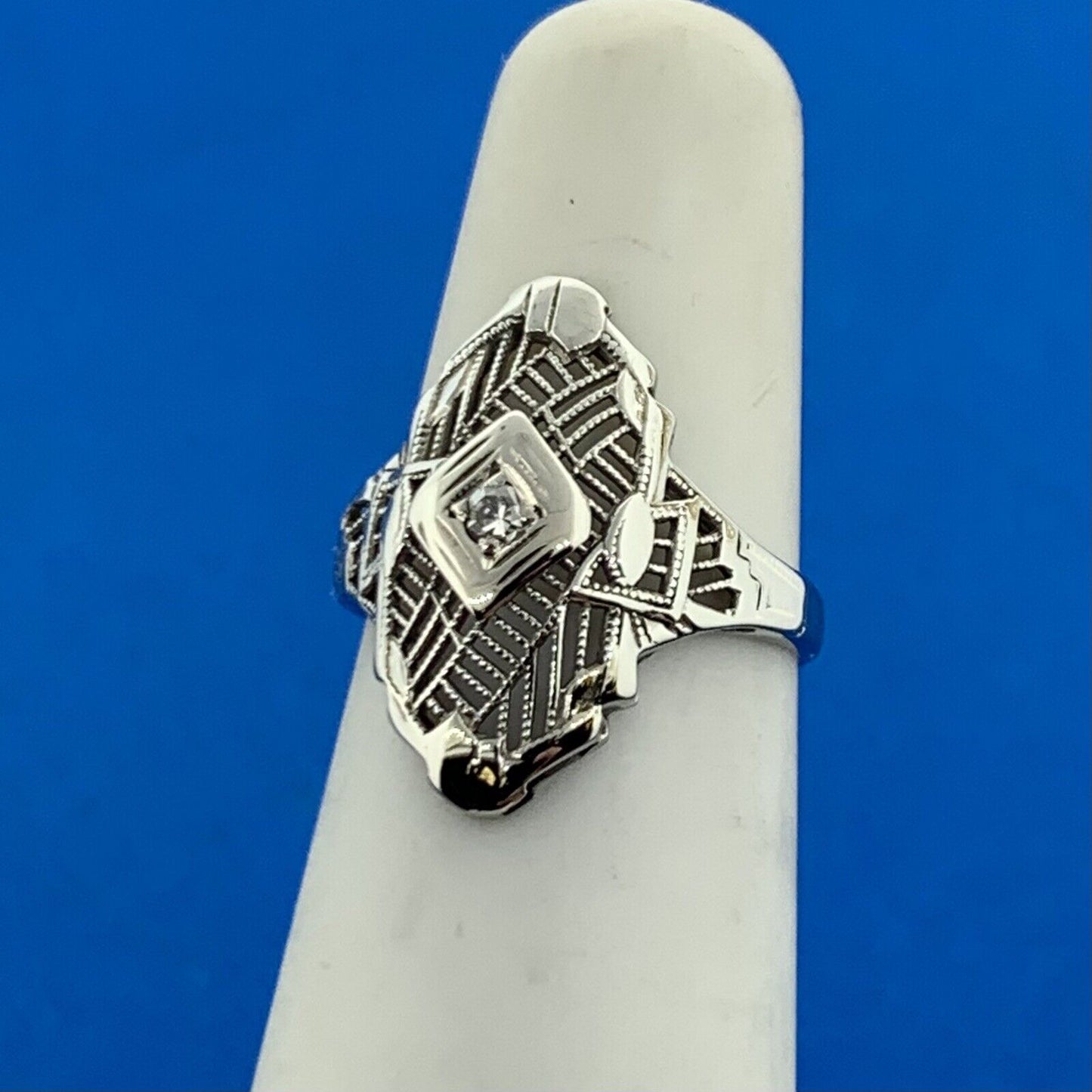 Vintage Cherie 14K White Gold Diamond Filigree Cocktail Ring