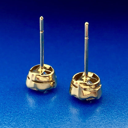 Stunning Classic 14K Yellow Gold Cubic Zirconia CZ Statement Stud Earrings