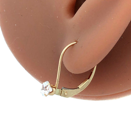 14K Yellow Gold Round Cubic Zirconia CZ Leverback Hook Earrings