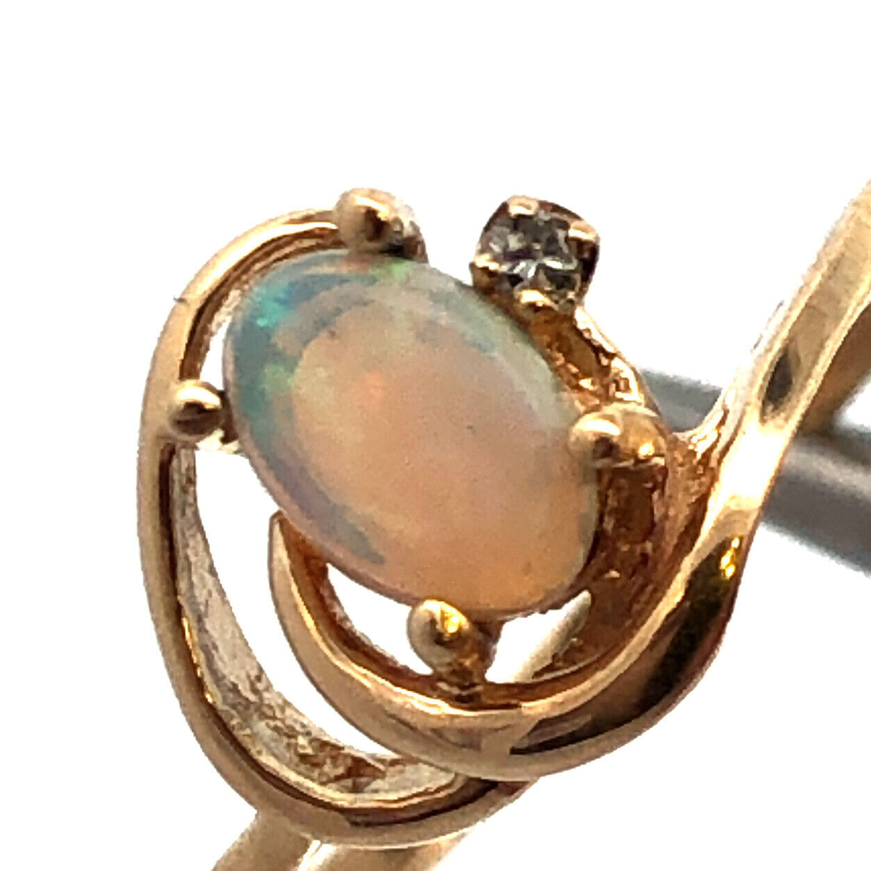 Designer FM 10K Yellow Gold Oval Opal Diamond Accent Occasion Anniversary Ring