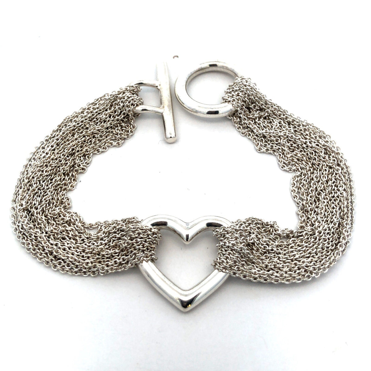 Tiffany & Co 925 Sterling Silver Retired Heart Mesh Multi-Strand Toggle Bracelet