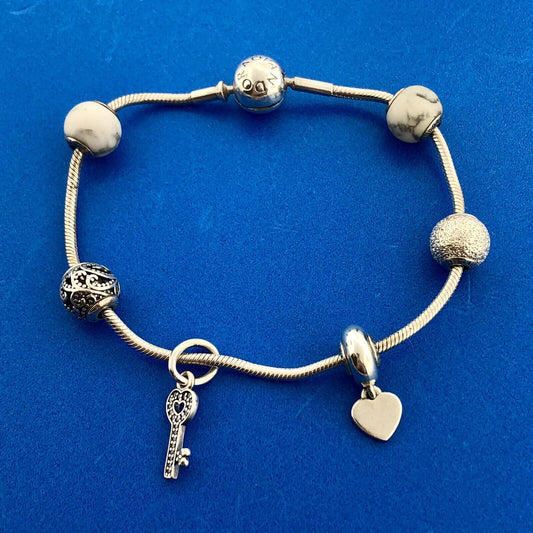 Authentic PANDORA Sterling Essence Collection Signature Clasp 6 Charm Bracelet
