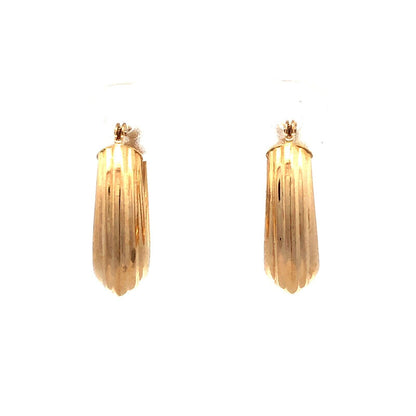 Designer JCM 14K Yellow Gold Textured Puffy Oval Huggie Hoop Earrings