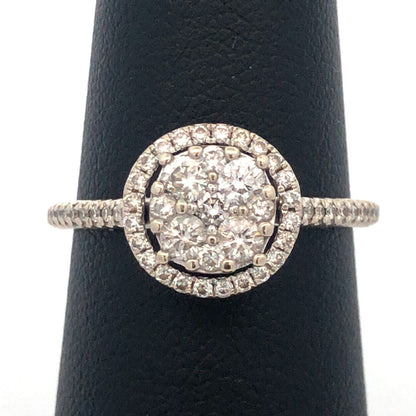 Designer SG 14K White Gold Round Diamond Cluster Halo Engagement Ring