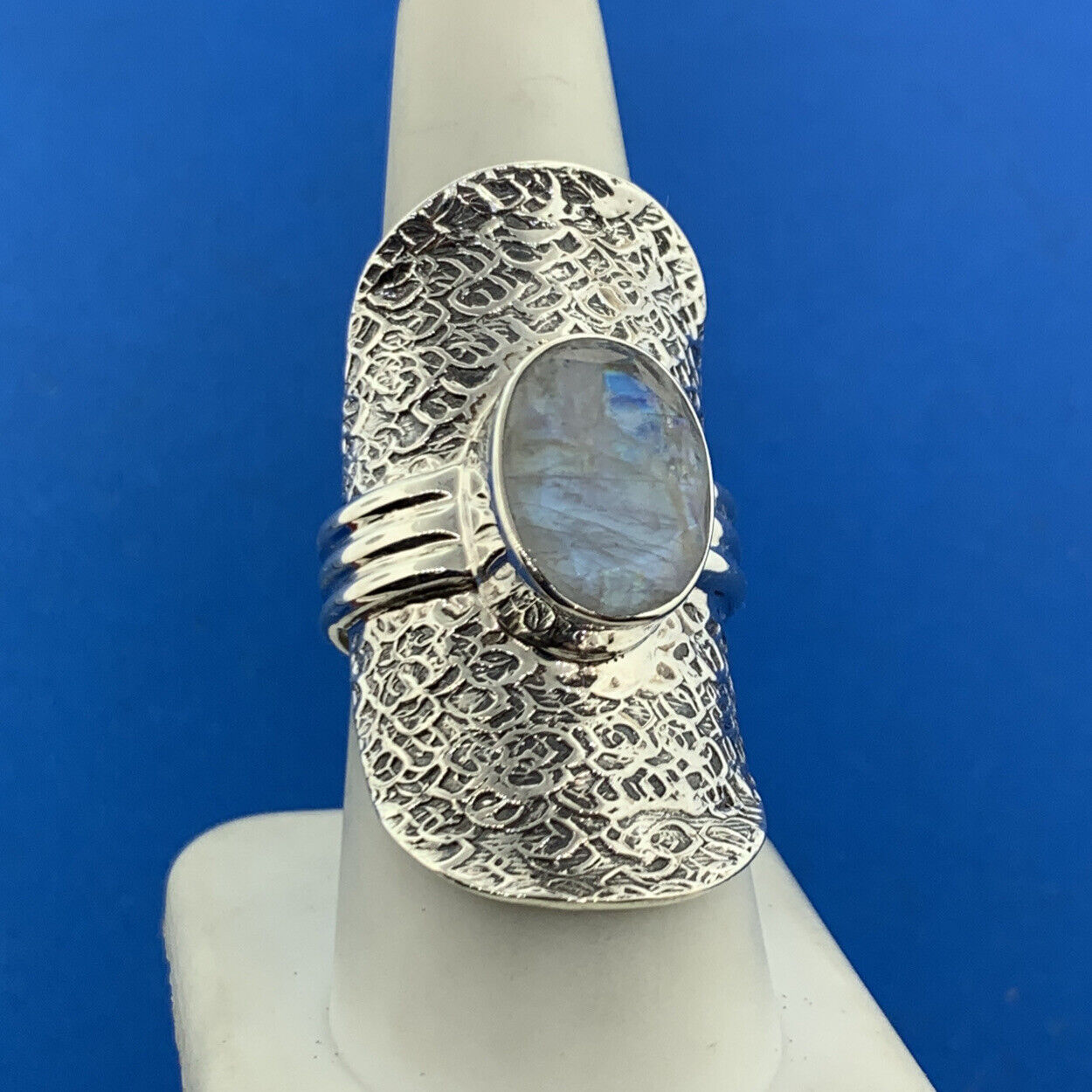 Designer 925 Sterling Silver Oval Faceted Opal Statement Saddlebag Finger Ring