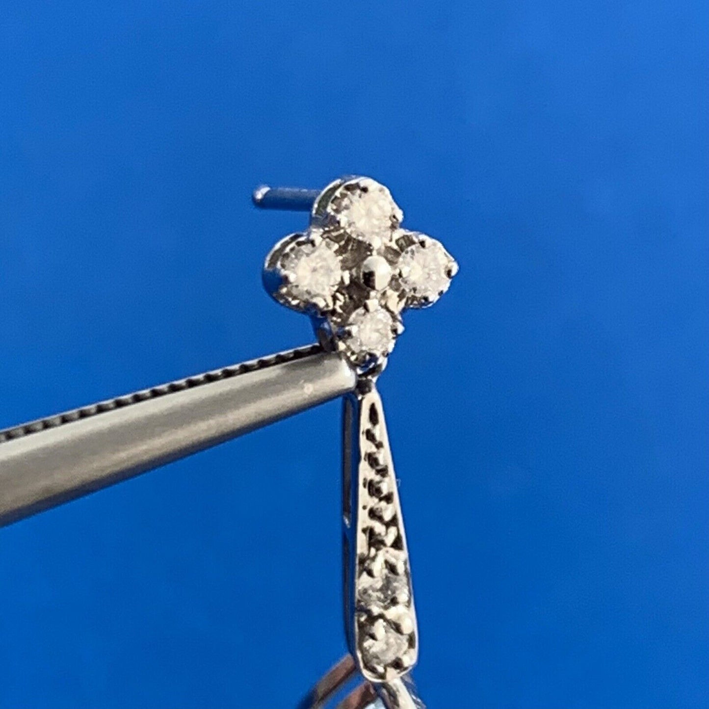 Designer Mexico 14K White Gold Pear Blue Topaz Diamond Accent Dangle Earrings