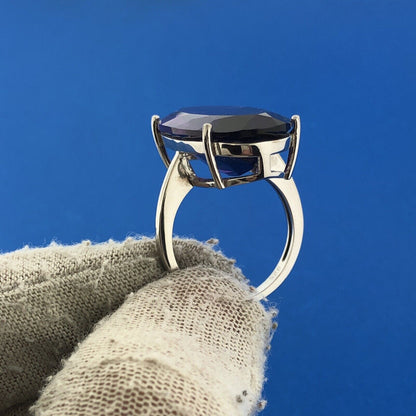 Stunning 925 Sterling Silver Oval Faceted Amethyst Statement Cocktail Ring