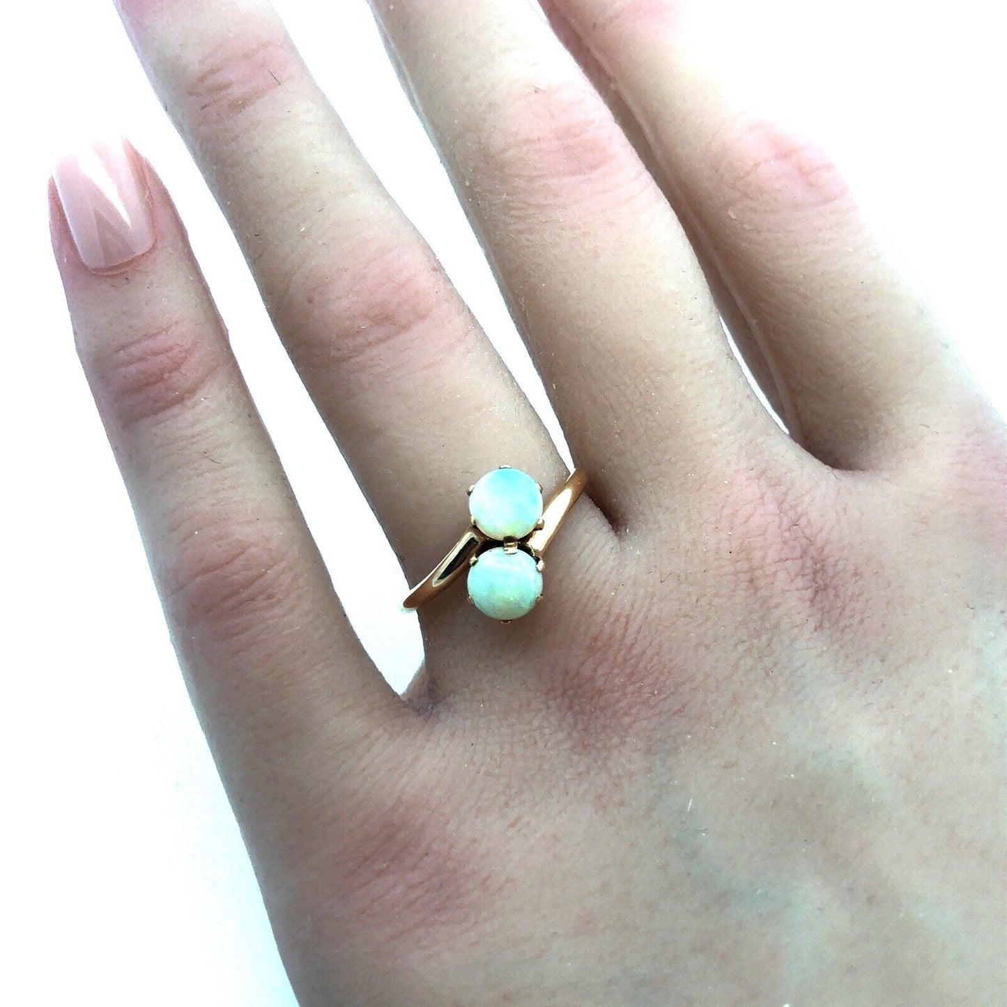 Retro 14K Yellow Gold Fire Opal Duo Bypass October Birthstone Cocktail Ring
